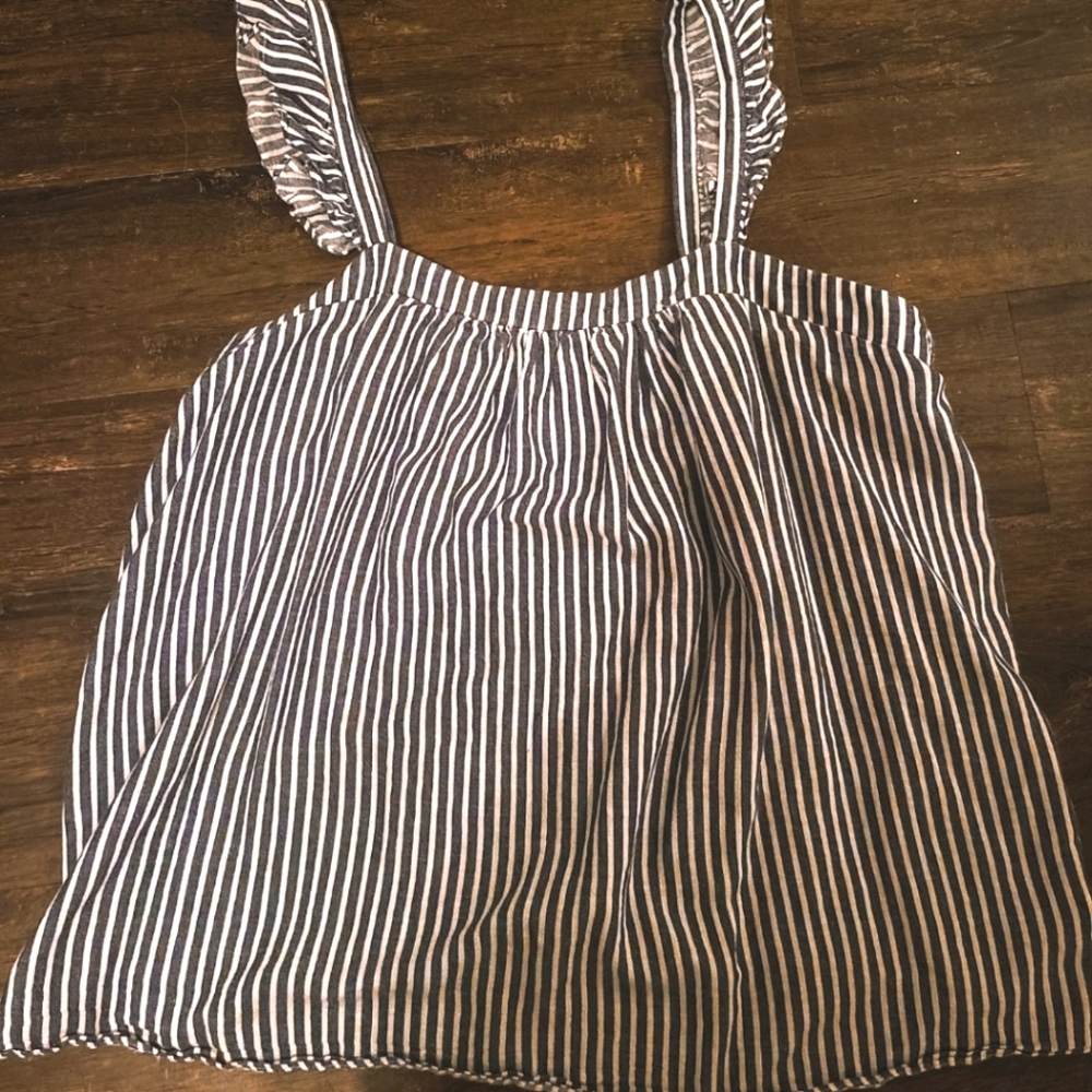 Flutter strap navy striped top